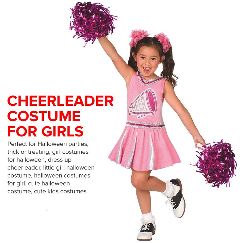 Pink Cheerleader Costume Girls L Size with Pom Poms - High School Glee Outfit