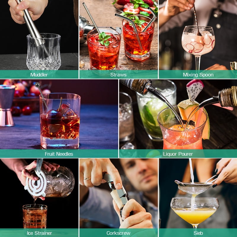 Silver 25-Piece Cocktail Shaker Set with Acrylic Stand - Bar Tools & Mixology Kit