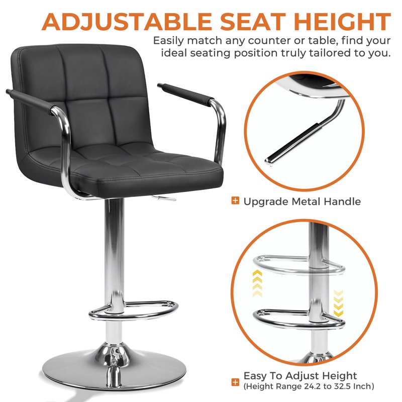 Swivel Bar Stools Set of 2 - Black PU Leather with High Back