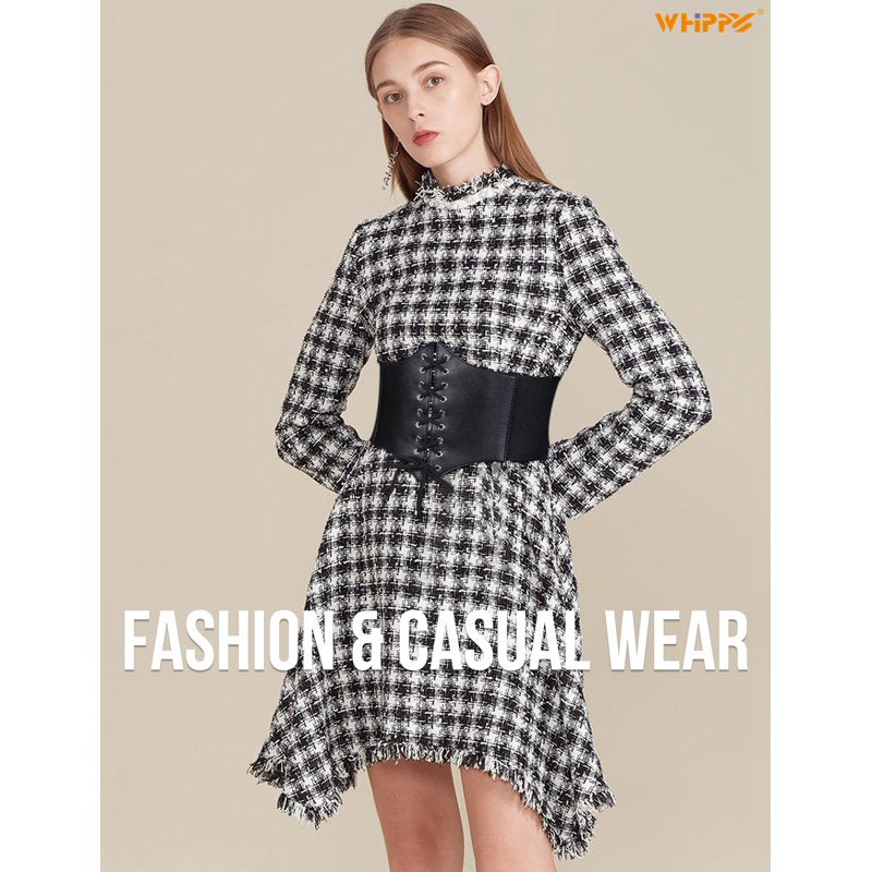Women Lace-up Corset Waist Belt - Elastic Wide Belt for Dresses - Black, Fit 26-30"