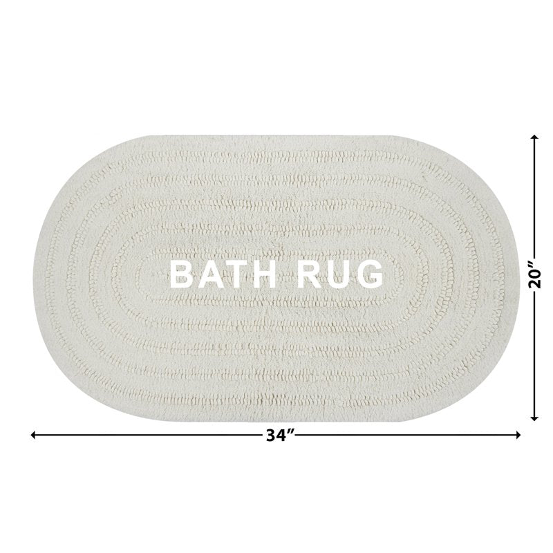 Beautiful Oval Cotton Bath Rug - Off White, 20 x 34 inches - Durable & Machine Washable