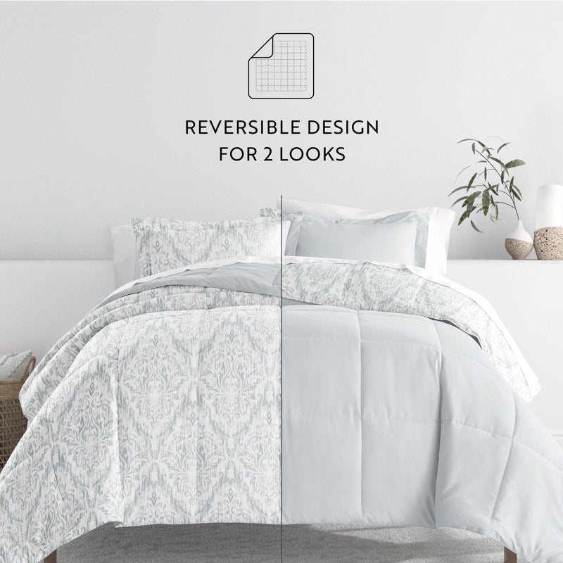 Twin XL Microfiber Bedding Set with Patterned Comforter & Solid Sheets - Light Blue