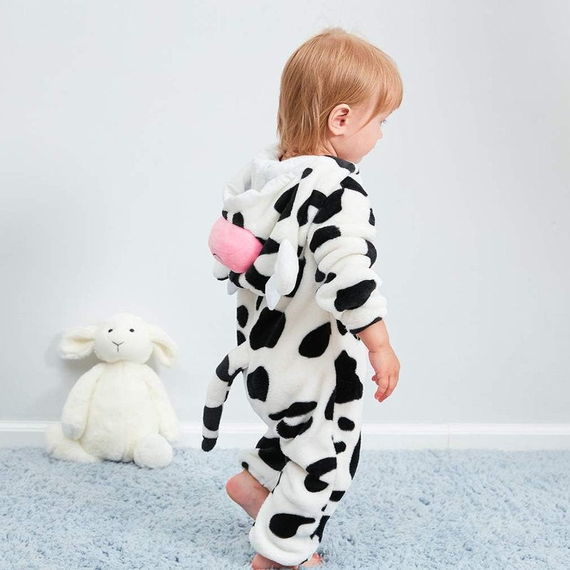 Unisex Baby Animal Costume Romper - White Cow 12-18 Months Winter Autumn Flannel