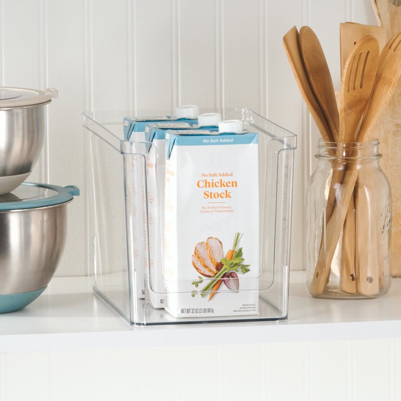 Clear Plastic Pantry Storage Bin with Open Front, Large Deep Organizer