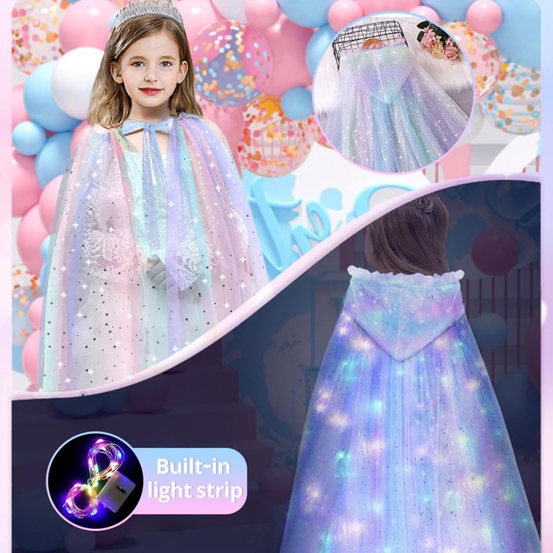 Light-Up Princess Dress for Girls 3-8 - Toddler Costume with LED Cape