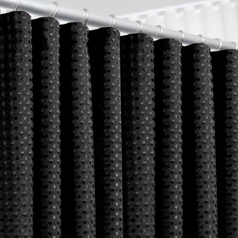 Black Shower Curtain 3 Pack - Waffle Weave Heavy Duty Fabric 72x72 Inches - Hotel Luxury Style