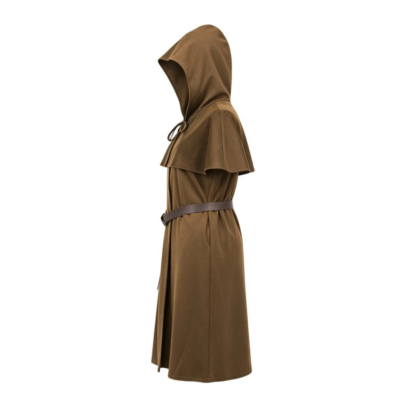 Medieval Monk Robe Costume Set with Hood & Belt - Brown XL | Renaissance Cosplay