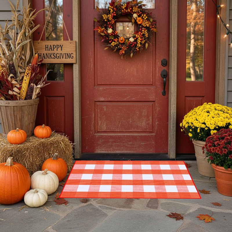 Halloween Door Mat Outdoor Rug - Non-Slip Absorbent Welcome Mat - Orange