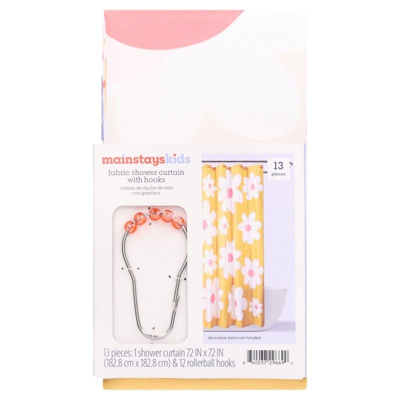 Kids Daisy Fabric Shower Curtain with Hooks Set - 72x72 Inches - Multicolor Geo Pattern