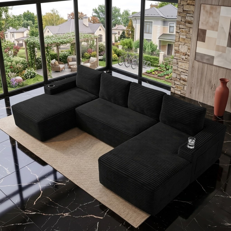 133.5" U-Shaped Modular Sectional Sofa with Chaise - Multiple Colors