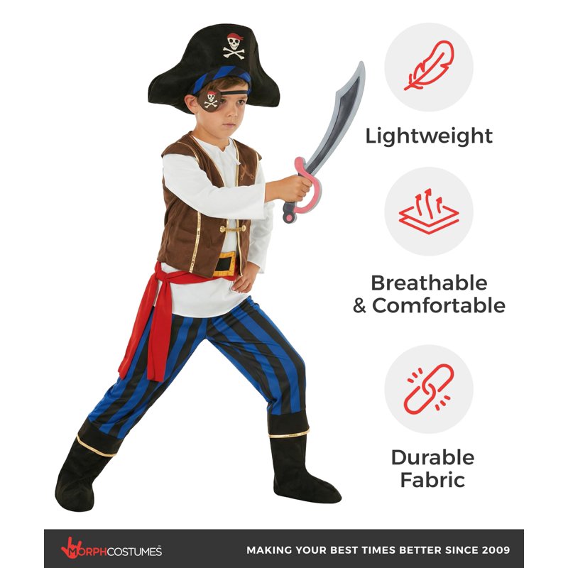 Kids Pirate Costume Hat and Toy Sword Set - Blue, Size M