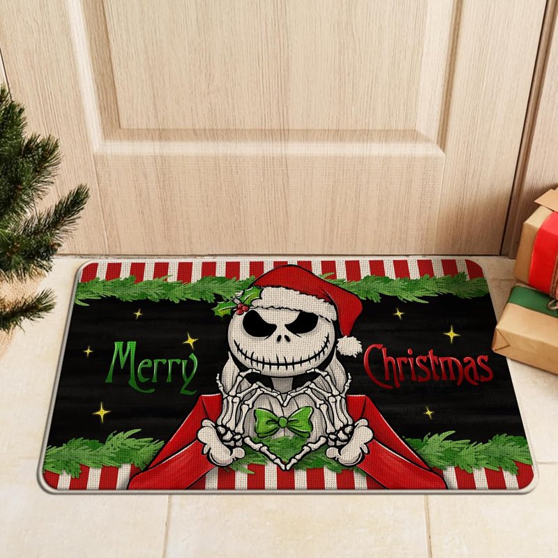 Christmas Believe Kitchen Rugs Set of 2 - Holiday Jack & Santa Door Mats