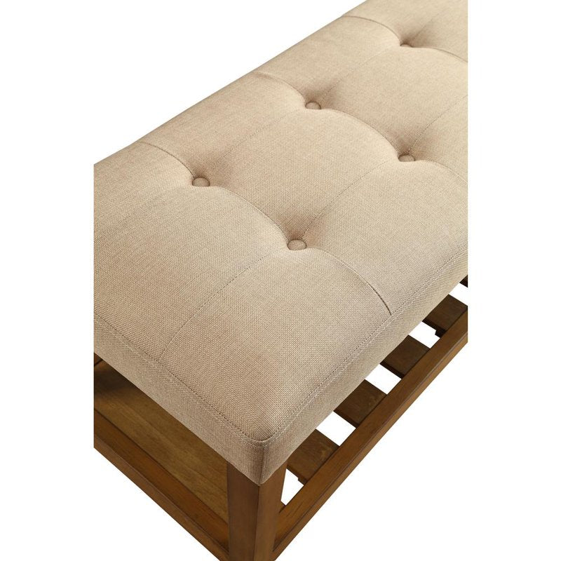 Beige Oak Storage Bench with Tufted Seat - Charla