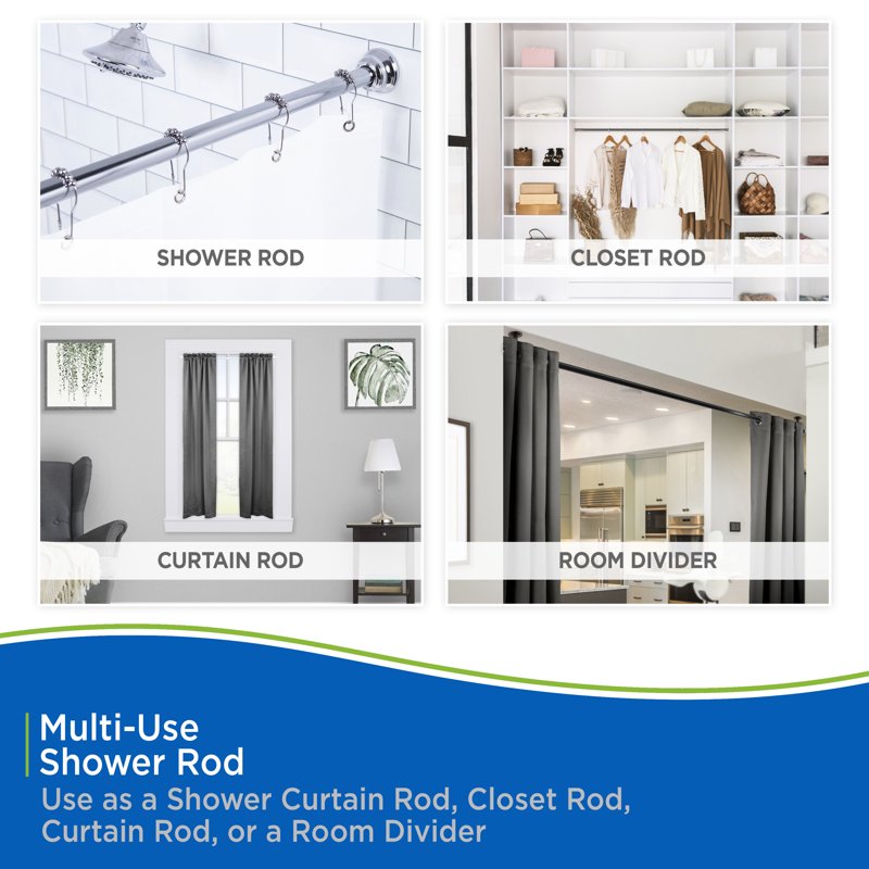 Adjustable Shower Curtain Rod 42-72 Inches Rust-Resistant Steel No Tools Installation