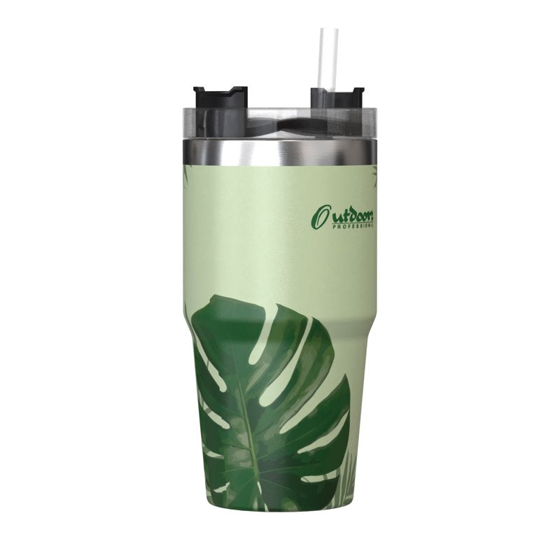 20 Oz Stainless Steel Insulated Tumbler with Straw - Tropical Green