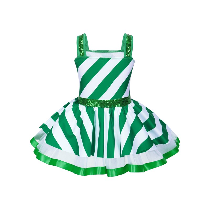 Kids Girls Christmas Sequins Santa Dance Costume Tutu Dress - Green 4