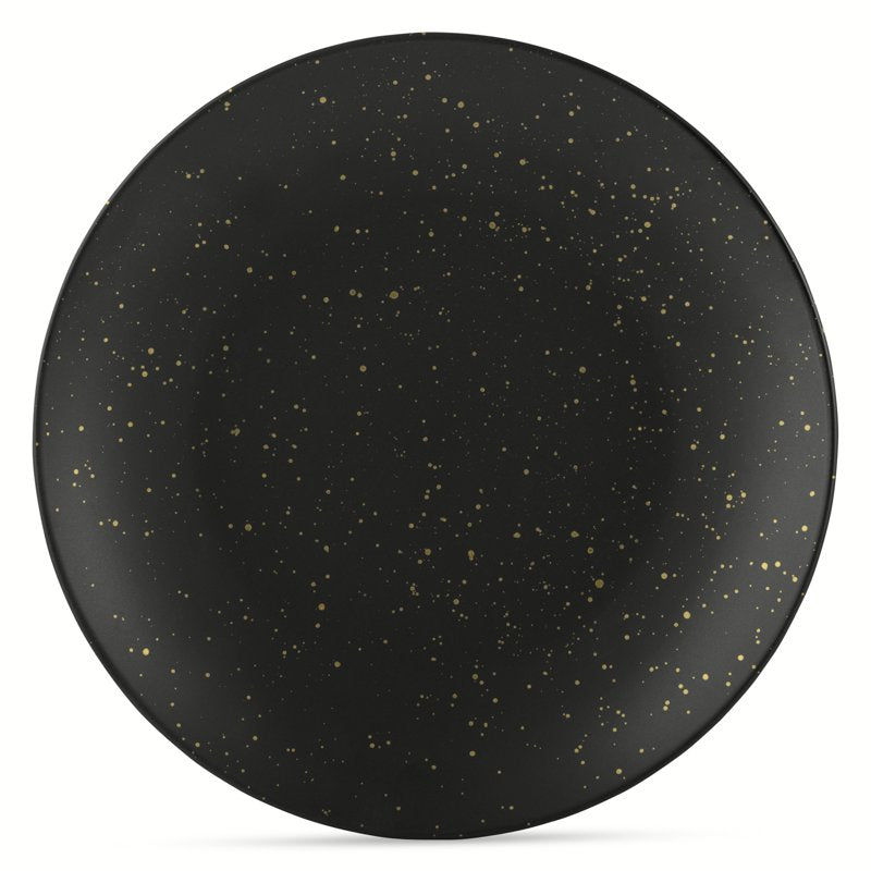 12-Piece Ceramic Dinnerware Set - Black with Gold Speckles