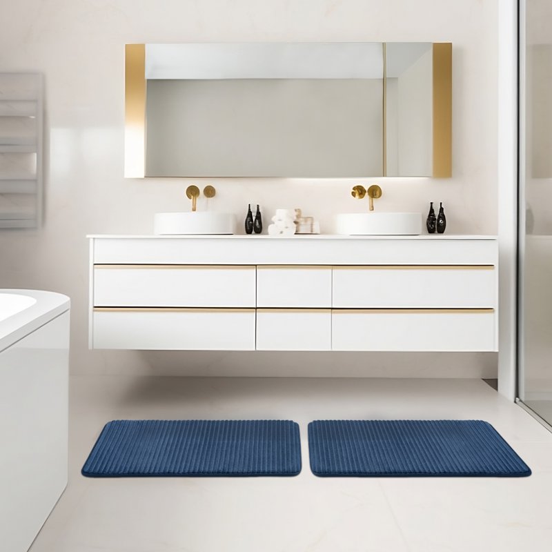 Mainstays Navy 2-Piece Foam Bath Rug Set - 20 x 32 Inches, Cushioned & Quick-Dry