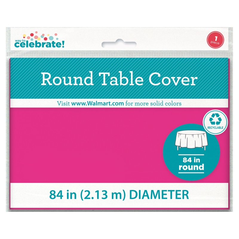 84-Inch Pink Round Plastic Table Cover - Single Use
