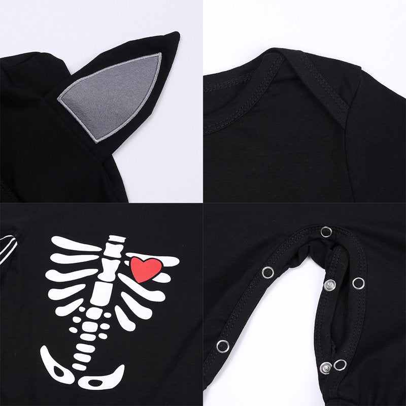 Baby Bat Costume with Wings & Hoodie for First Halloween - Black Skull Heart, 18-24 Months