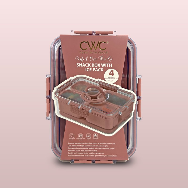 4-Compartment Portable Snack Box with Ice Pack - Pink