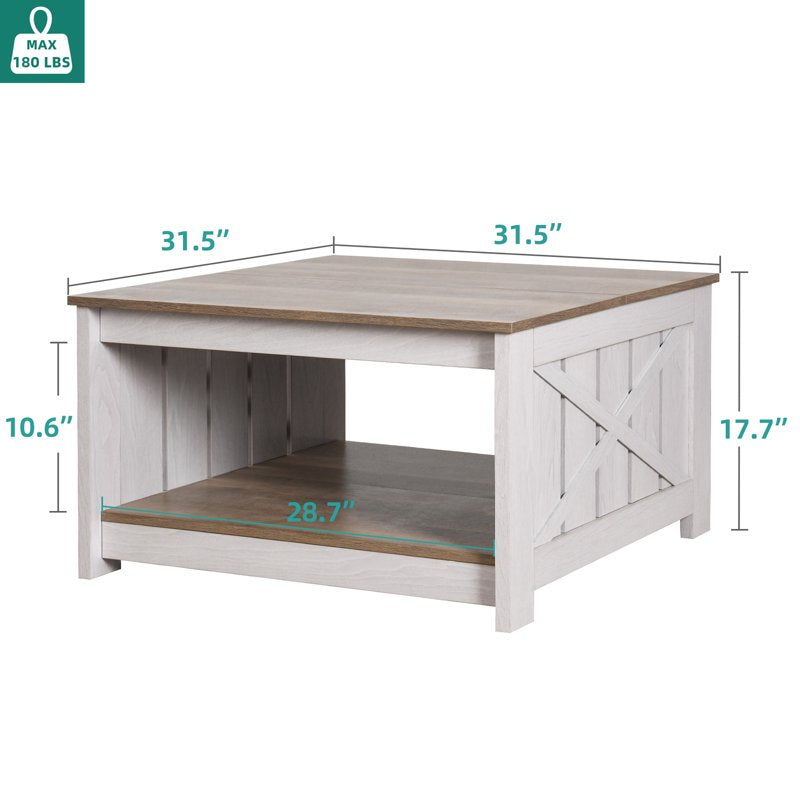 Gray & White Square Coffee Table with Storage Compartment