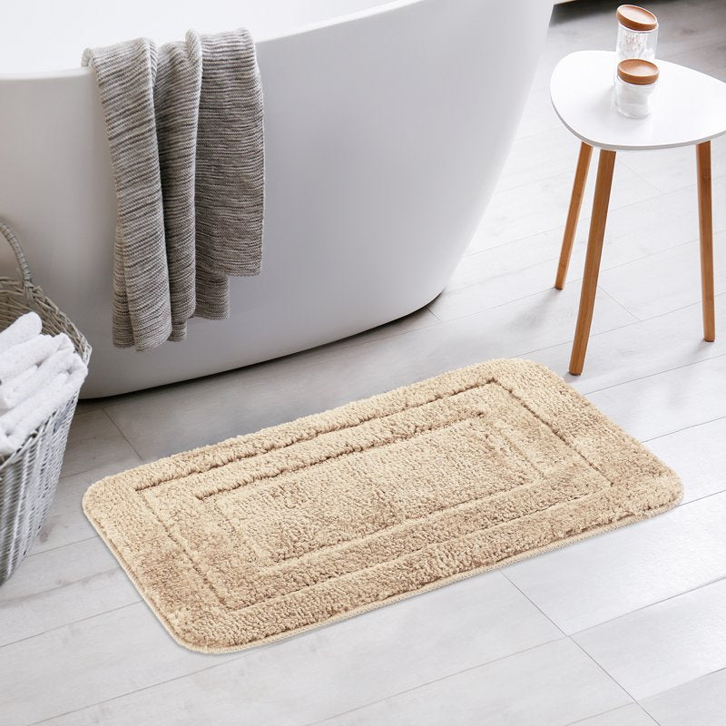 Non-Slip Plush Bath Mat 16x24 Inches Microfiber Rug Khaki - Absorbent & Fast-Drying