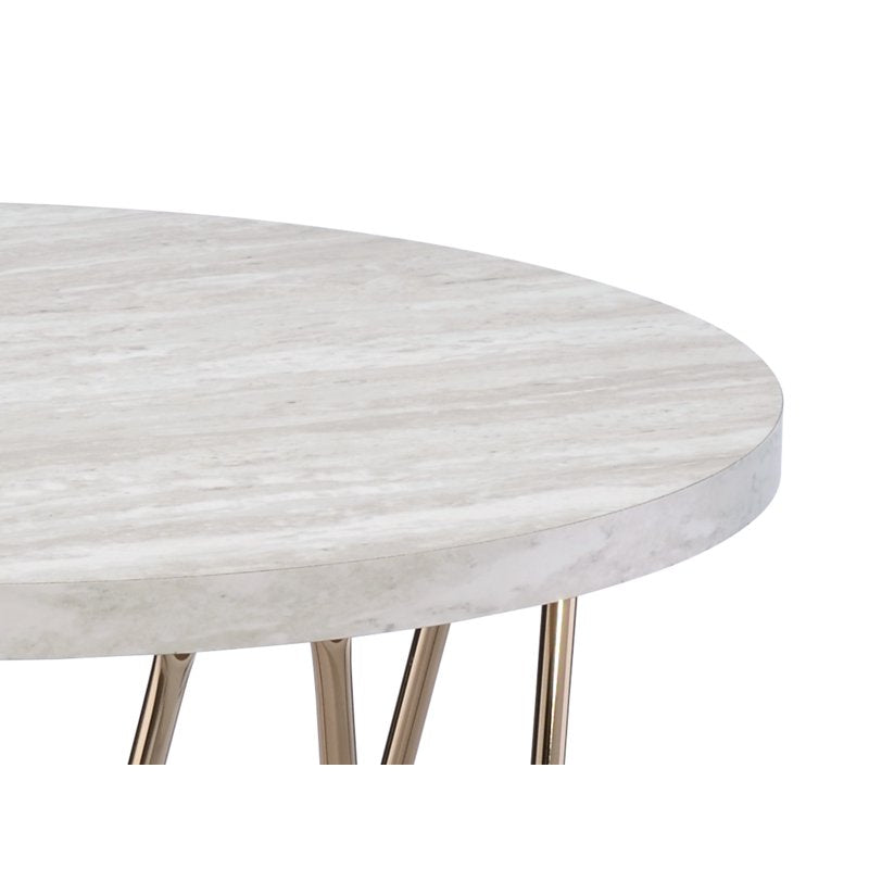 Contemporary 24" Round Genuine Marble End Table - White/Copper