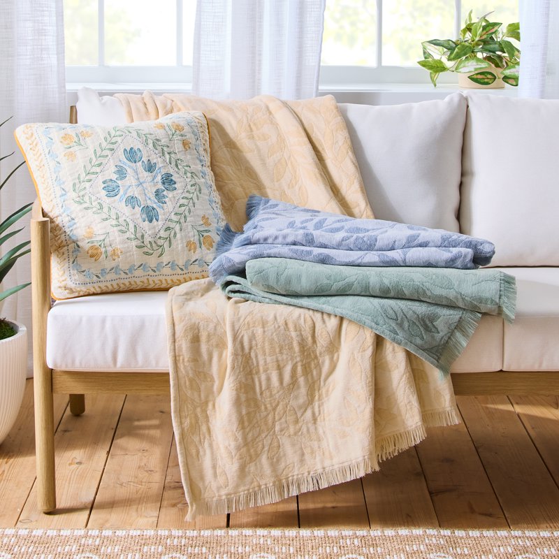 Better Homes & Gardens Woven Chenille Botanical Throw Blanket - UK Butter - 50x72 in
