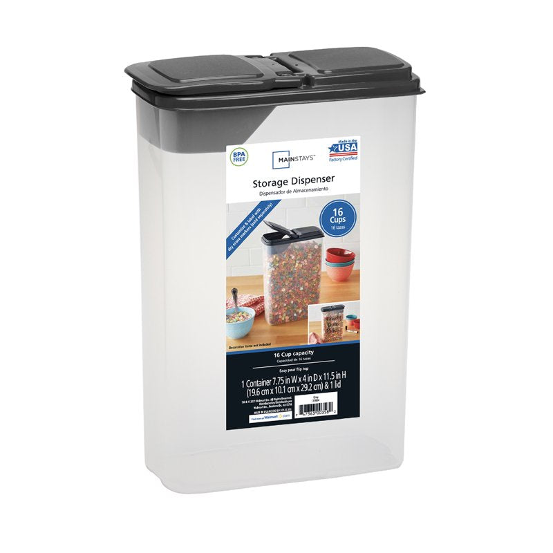 Cereal Dispenser - 2 Pack, Clear with Gray Lid, 16 Cups