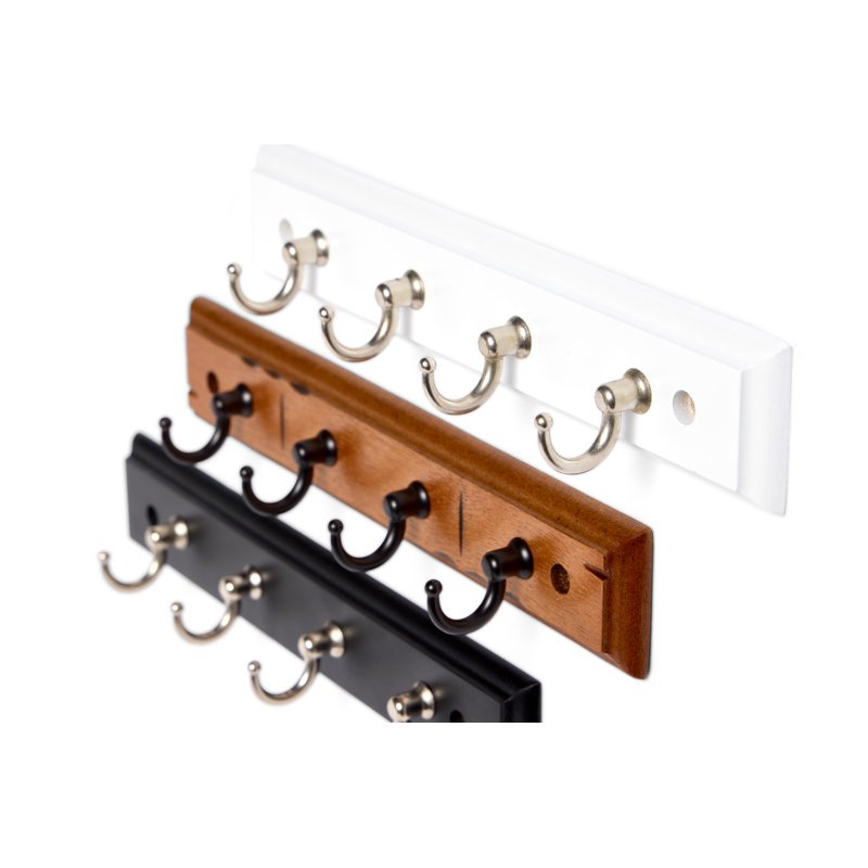 4 Pack Wall-Mounted Key Rail with Satin Nickel Hooks - White, 8.75 Inch - Includes Hardware