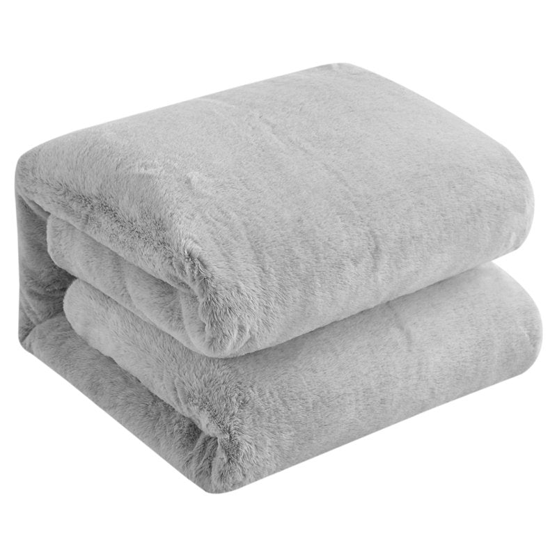 Twin Grey Faux Rabbit Fur Duvet Set with Pillow Shams - Dearfoams