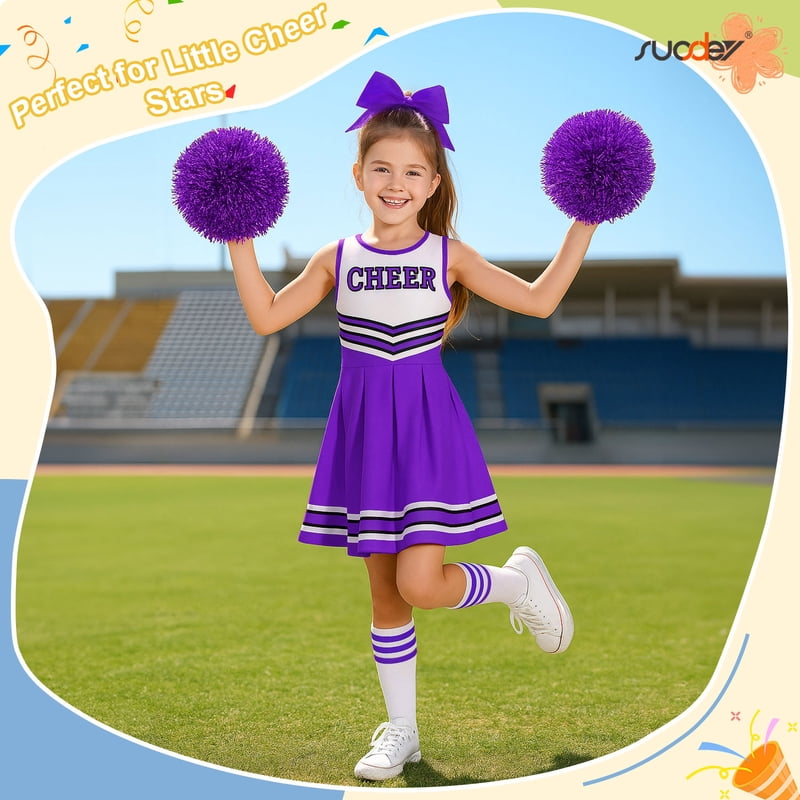 Girls Cheerleader Costume Outfit Set - Purple, 5-6 Years Halloween Party Dress
