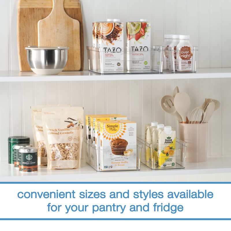 Large Clear Plastic Pantry Organizer Bin - Kitchen, Closet & Fridge Storage