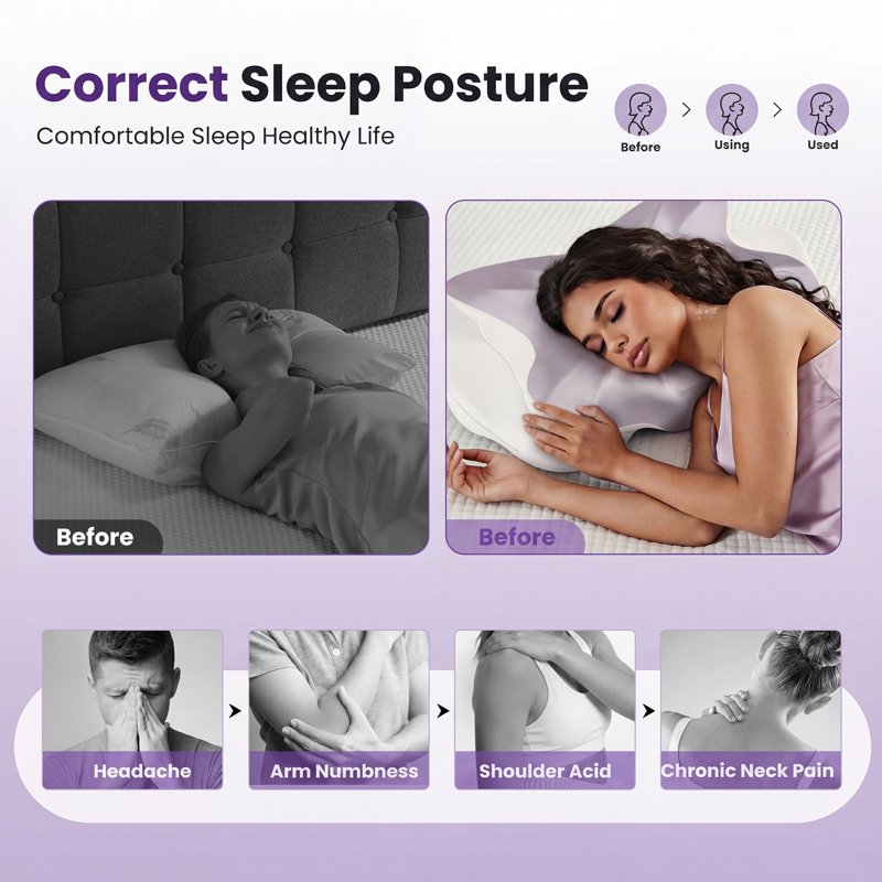 White Contour Memory Foam Pillow with Pillowcase - Ergonomic Neck & Shoulder Support for Side & Back Sleepers