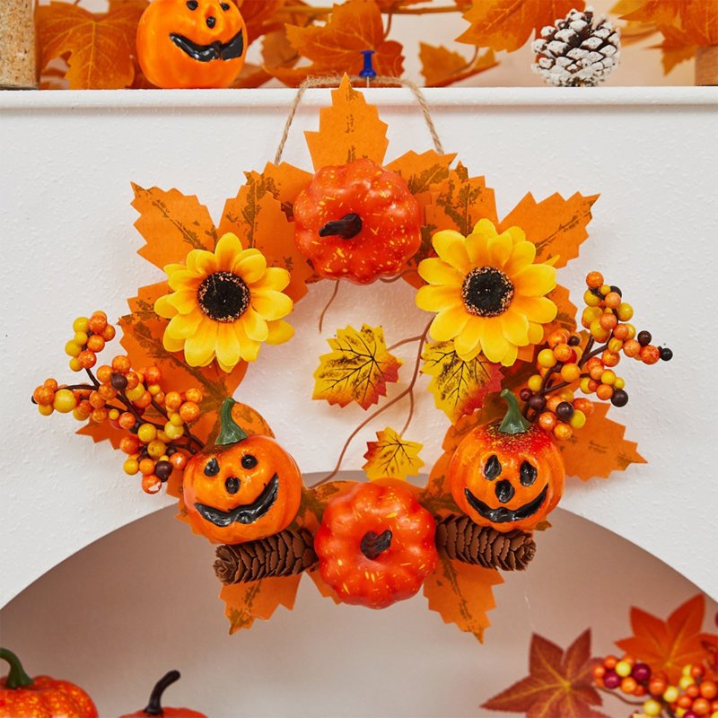 Halloween Wreath Ghost Festival Decoration 2-D Scene Wall Hanging Harvest Door Decor