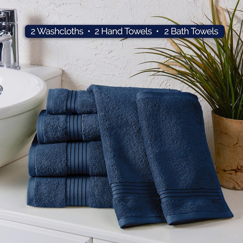 Navy Cotton 6-Piece Towel Set - Plush Turkish Bath & Hand Towels