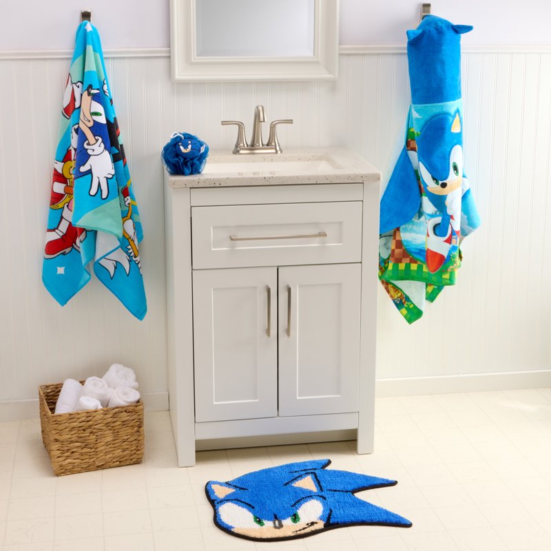 Kids Sonic the Hedgehog Bath Rug 22x17 Blue Non-Slip Plush Bathroom Mat