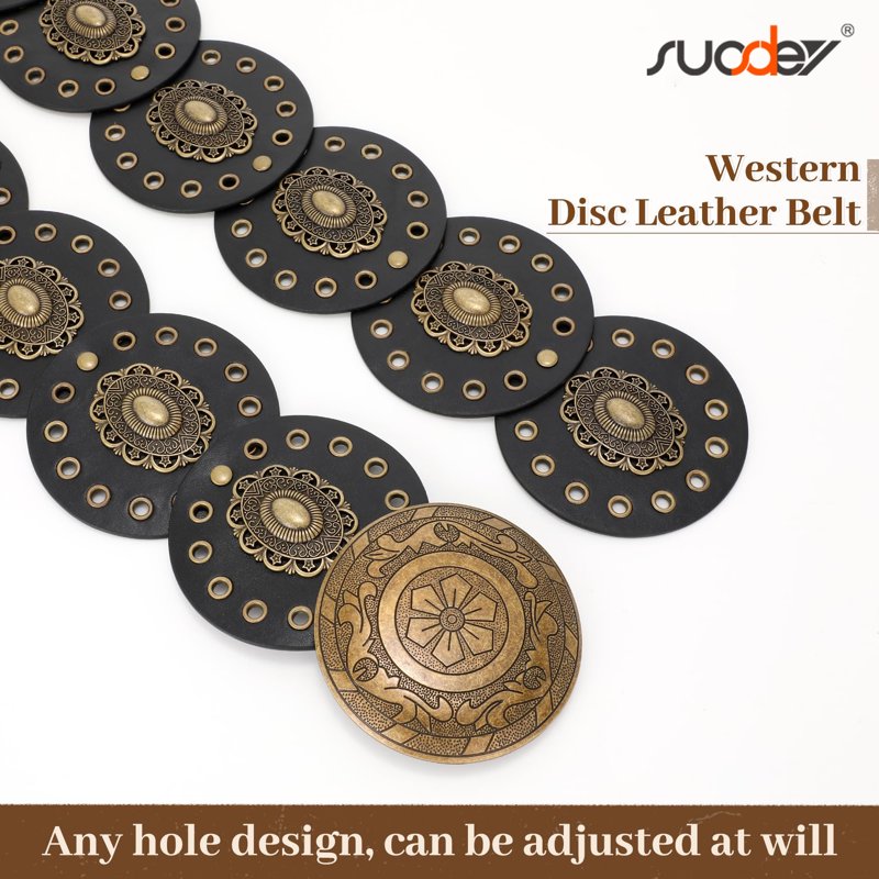 Women's Western Boho Concho Disc Belt for Dress & Jeans - Black, Up to 37"