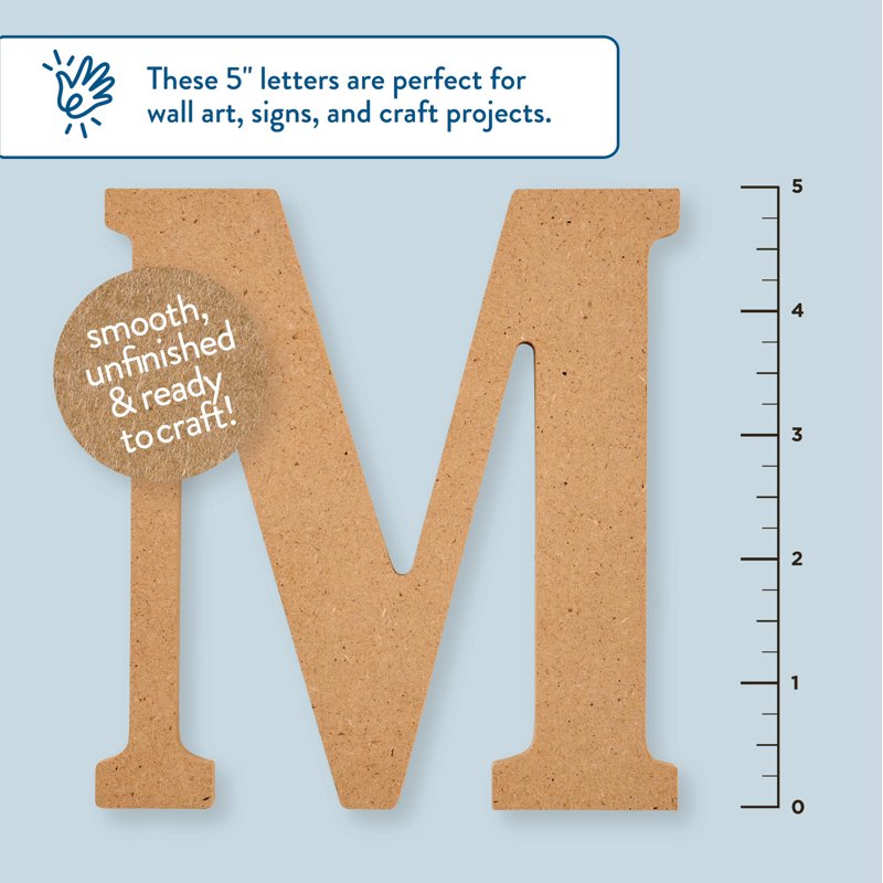Unfinished MDF Wood Letter M - 5 Inch Craft & Decor Sign