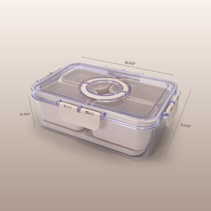 4-Compartment Portable Snack Box with Ice Pack - Taupe, 2 Pack