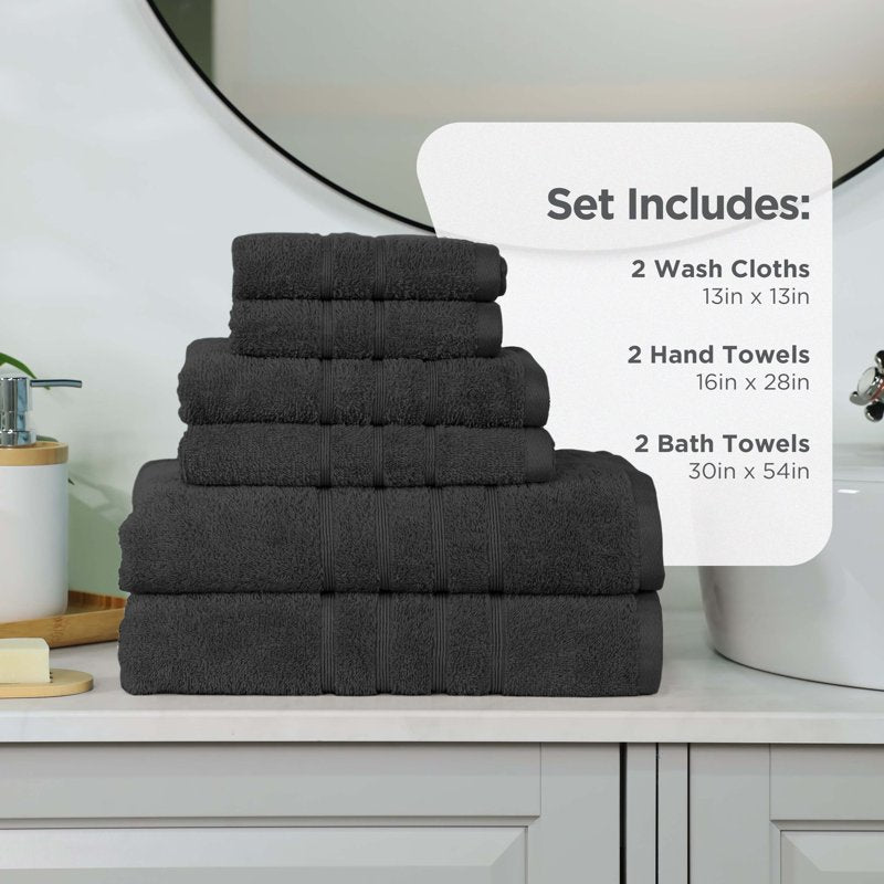 Martex 6-Piece Cotton Bath Towel Set - Black, Soft & Absorbent