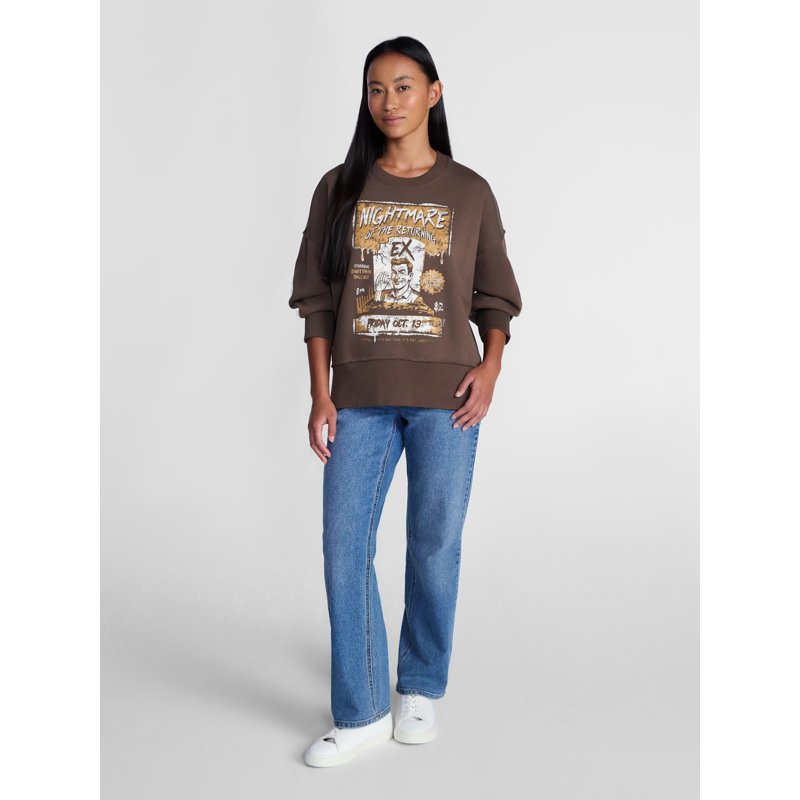 Women's Halloween Nightmare Ex Graphic Fleece Pullover - Brown Basket XL