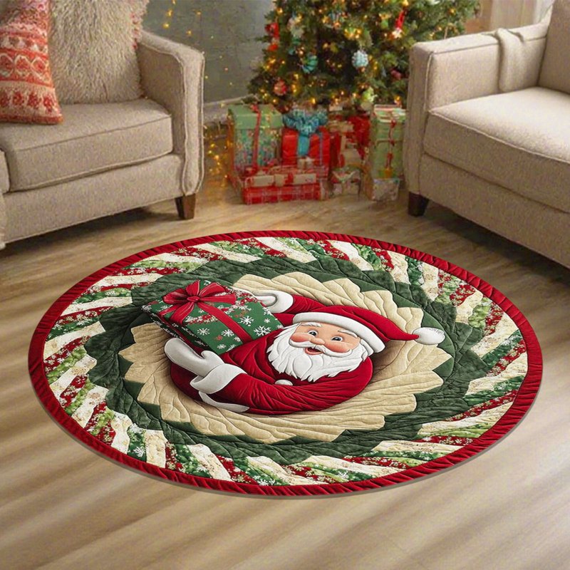 3D Santa Round Rug Christmas Washable Circle Rug Non-Slip Soft Carpet Holiday Decor - Variation #2