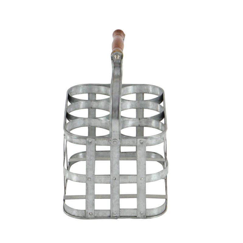 Metal Wine Holder - Gray Galvanized 6 Bottle Caddy - 13" x 7"