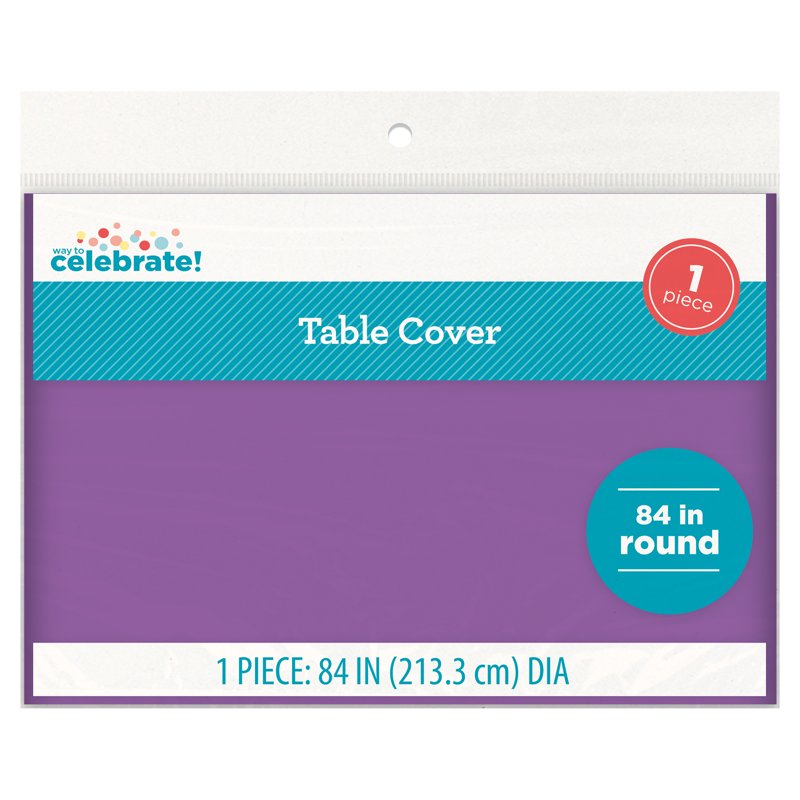 84 Inch Purple Round Plastic Table Cover for Parties and Events