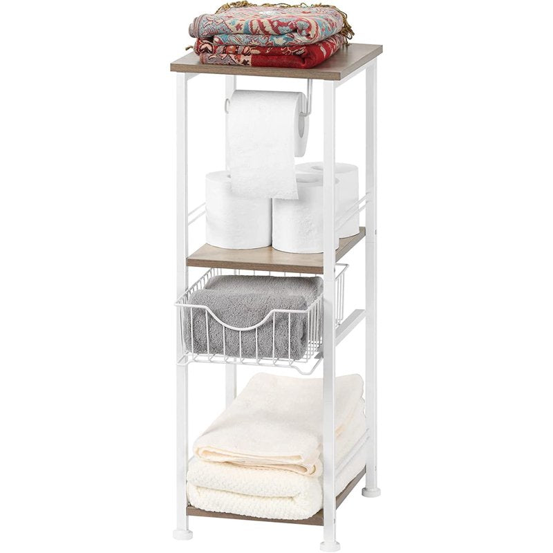 White 3-Tier Freestanding Bathroom Shelf with Drawer and Toilet Paper Storage Stand