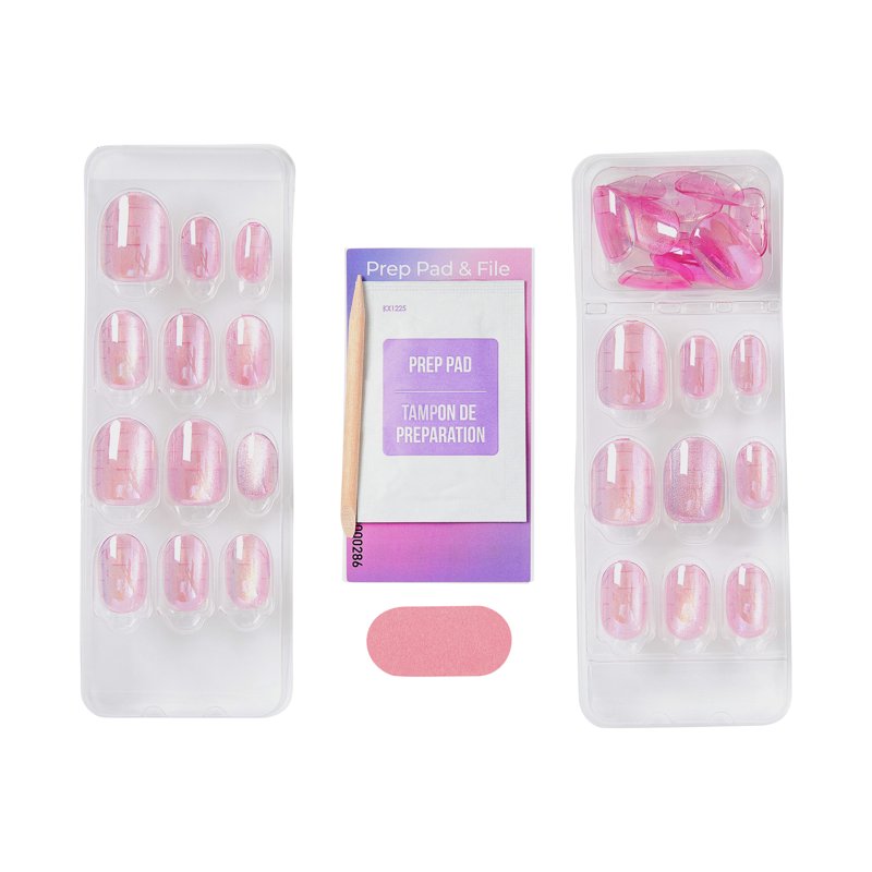 Short Oval Press-On Nails in Pink - 30 Pieces with Chrome Effects