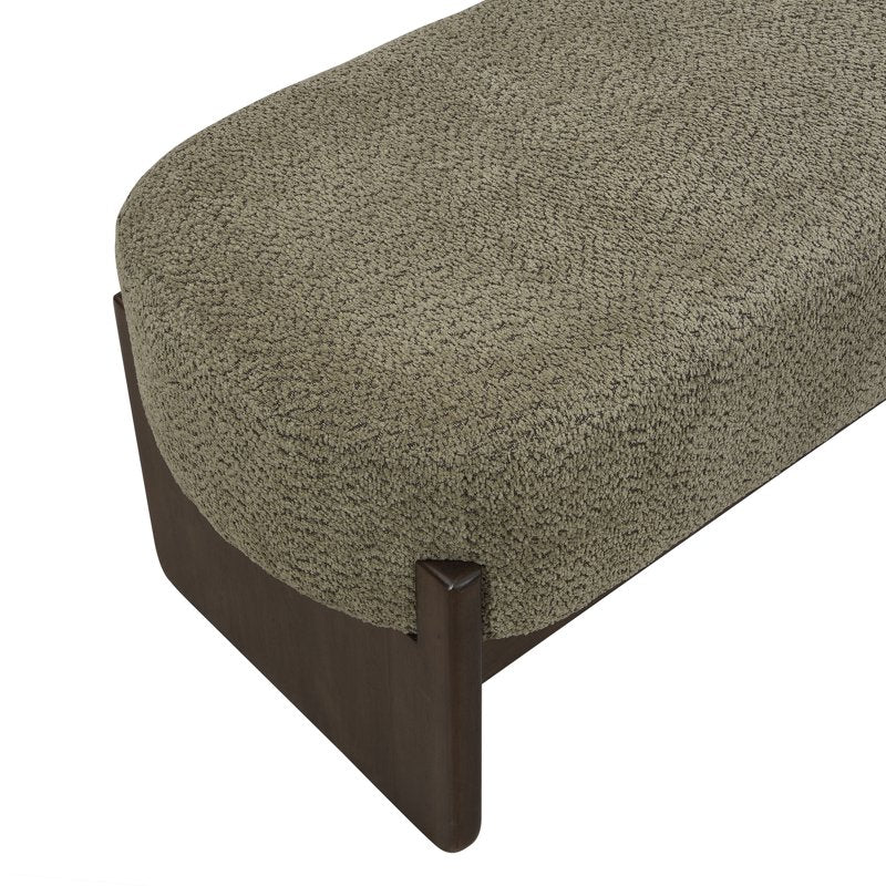 Dark Green Loop Yarn Rectangle Ottoman Bench with Wooden Legs