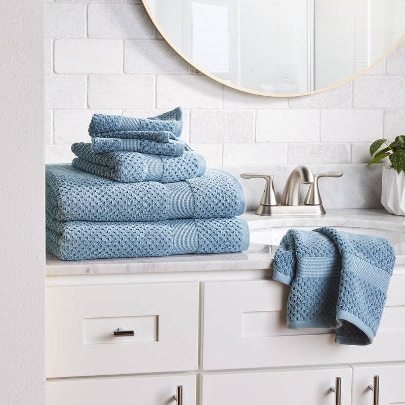 Blue Silver Cotton Popcorn Textured Bath Sheet - Soft & Absorbent, 34x64 Inches